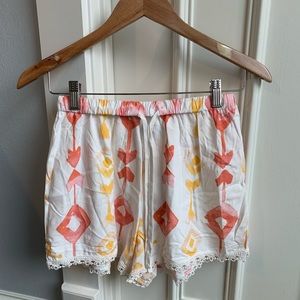NWOT yellow and pink print flowy shorts size XS